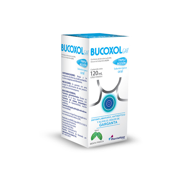BUCOXOLGAR MENTA SOL 120ML bencidamina y cetilpiridinio