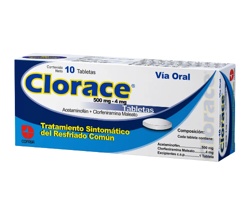CLORACE 500MG/4MG X 10 TAB antigripal ACETAMINOF