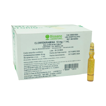 CLORFENIRAMINA 10MG/1ML X1 AMPOLLA (IM-IV)