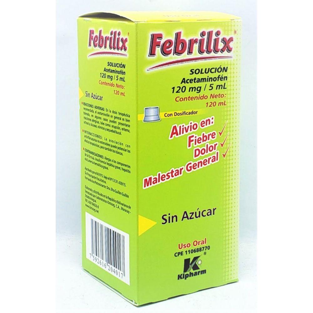 FEBRILIX (ACETAMINOFEN) JBE 120MG/5ML X 120ML (SIN AZUCAR)