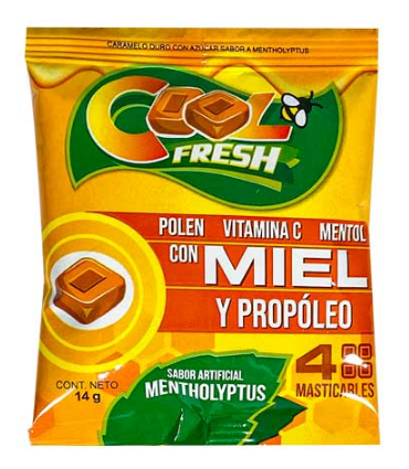 CARAMELOS COOL FRESH X 4 TABLETAS MENTOL MIEL