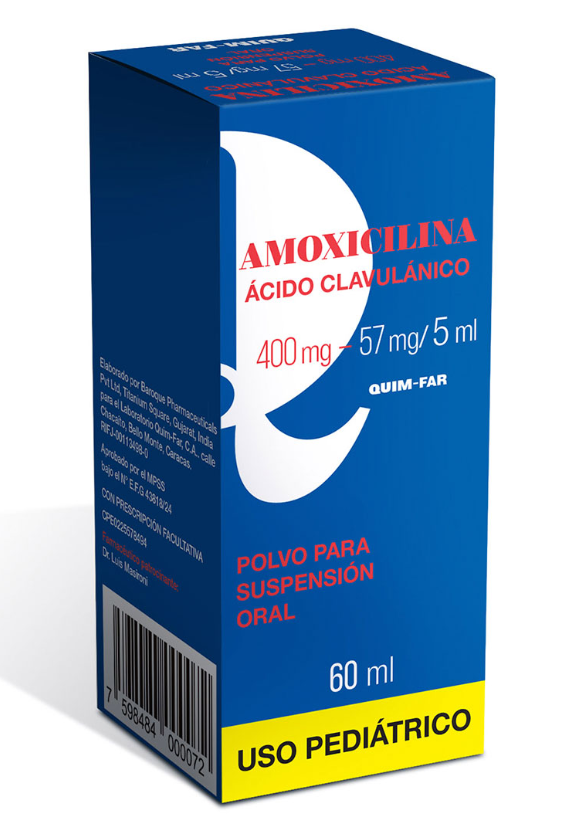 AMOXICILINA+ AC CLAV 400 mg–57 mg/ 5 ml X60 ML QUIMFAR
