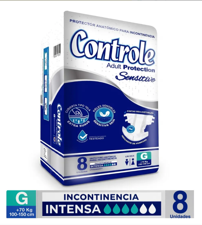 PAÑAL ADULTO SENSITIVE TALLA G X 8 UND CONTROLE