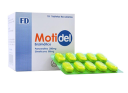 MOTIDEL 200MG/80MG 10 TAB PANCREATINA SIMETICONA