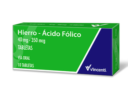 HIERRO + ACIDO FOLICO 40MG+350MG X 10 TAB. VINCENTI